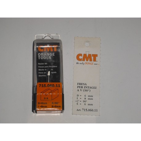 fresa per intaglio a V (90°) d.6 I.8 A90° L.38,1 715.060.11