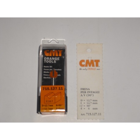 fresa per intaglio a V (90°) d.12,7 I.12,7 A90° L.44,5 715.127.11