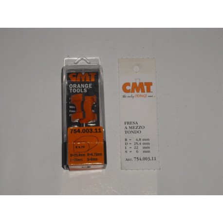 fresa a mezzo tondo R.4,75 D.25,4 I(1)-9,85 I.22 L.54 754.003.11 