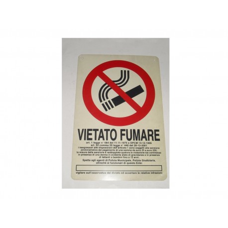 targa in plastica "VIETATO FUMARE" 300X200MM. A16009