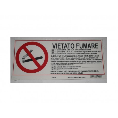 targa in plastica "VIETATO FUMARE" 305X140MM. 5264100