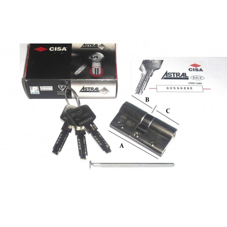 CILINDRO SAGOMATO NICHELATO UNIVERSALE SICUREZZA CISA ASTRAL VARIE MISURE  0A3S1