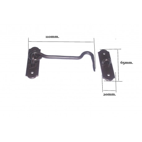 gancio fermaporte 110x65mm. ferro arrugginito marrone fatto a mano FA768.R