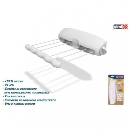 Stendibiancheria da Parete in Resina GIMI ROTOR 6, Stendino da 21 m 11357