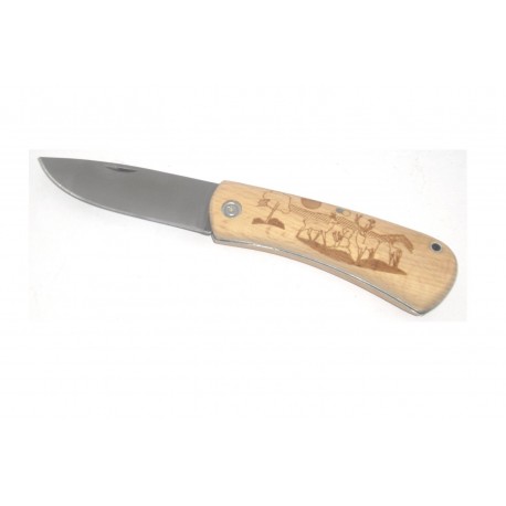 Coltello richiudibile acciaio legno, lama cm.6.7, 19423