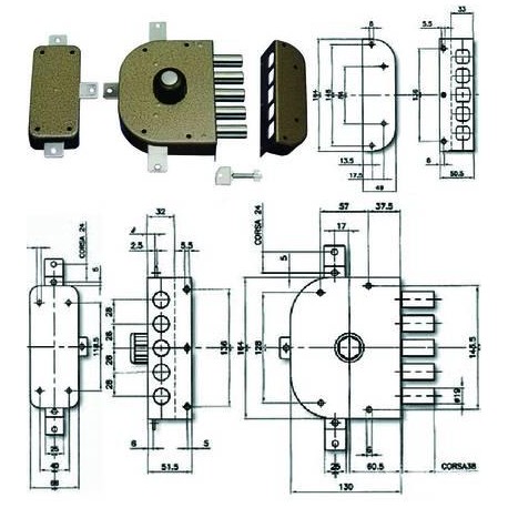 SERRATURA QUINTUPLICE APPLICARE CON POMOLO S/SCROCCO A POMPA 3300P 214193