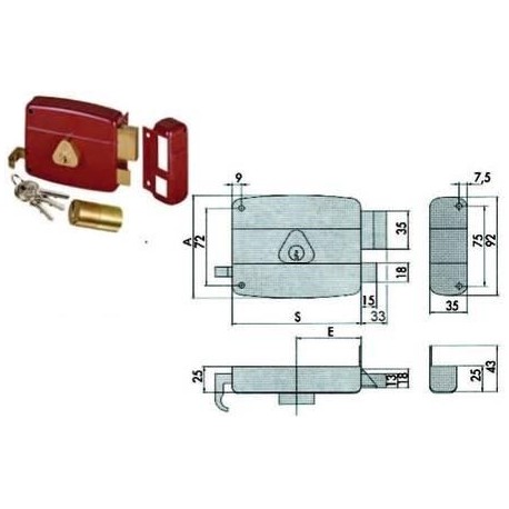 SERRATURA CISA 50121 PORTONCINO CATENACCIO E SCROCCO DOPPIO CILINDRO FISSO