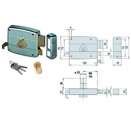 SERRATURA CISA 50521 APPLICARE CATENACCIO E SCROCCO DOPPIO CILINDRO FISSO 50521