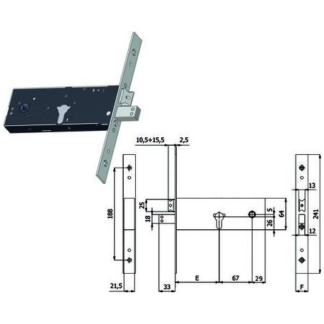 SERRATURA OMEC DA INFILARE PER FASCE CATENACCIO E SCROCCO MM.64 H 1940 393973