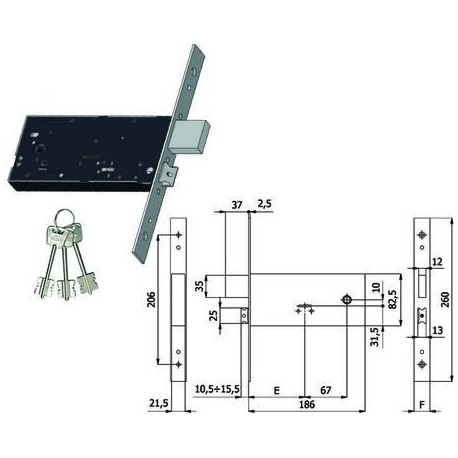 SERRATURA OMEC DA INFILARE PER FASCE DOPPIA MAPPA CAT. E SCR MM.82,5 H 5930 393980