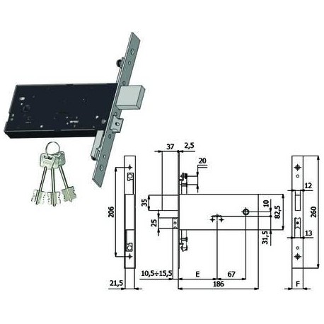 SERRATURA OMEC TRIPLICE INFIL. FASCE D/MAPPA CAT. E SCR. MM.82,5 H 5960 394017