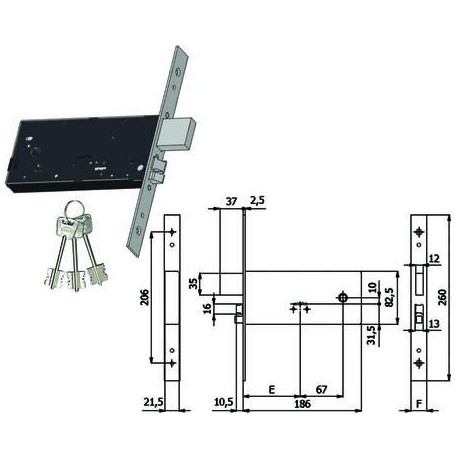 ELETTROSERRATURA OMEC INFIL. PER FASCE D/MAPPA CAT. E SCR. MM.82,5 H 5938 394048