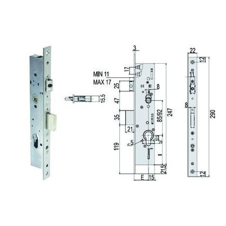 SERRATURA CISA TRIPLICE INFILARE MONTANTI CON QUADRO E SCR. MULTITOP 49225