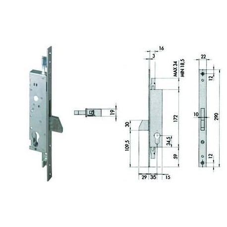 SERRATURA CISA TRIPLICE DA INFILARE PER MONTANTI E PERSIANE S/SCROCCO 46220