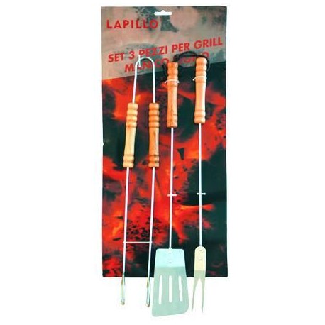 ATTREZZI ACCIAIO CROMATO PER GRILL IN SET 3 PEZZI 52566