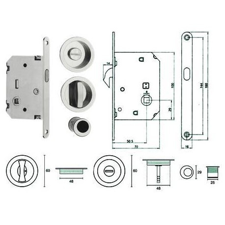 KIT SERRATURA PER PORTE SCORREVOLI B. TONDO CR. SATINATO 399715
