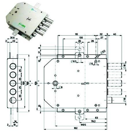SERRATURA TRIPLICE APPLICARE CON SCROCCO DOPPIA MAPPA BLINDATE 50555