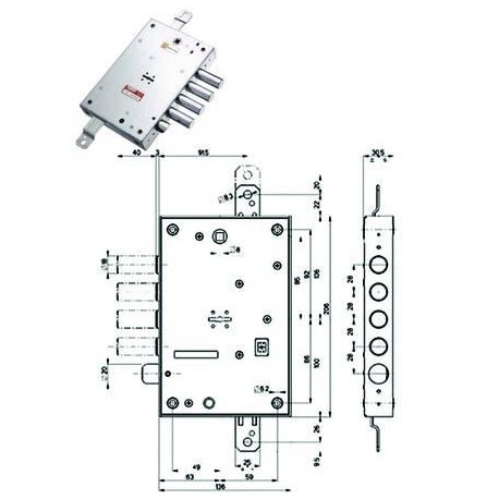 SERRATURA MOTTURA TRIPLICE APPLICARE CON SCROCCO DOPPIA MAPPA BLINDATE 52571