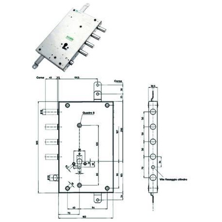 SERRATURA MOTTURA TRIPLICE APPLICARE SERRABLINDA CON SCROCCO CIL.EUROPEO 85461