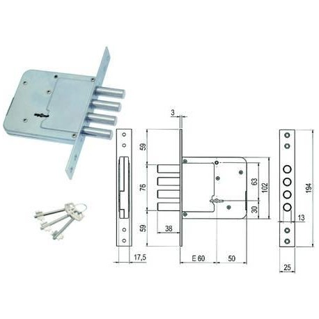 SERRATURA SAB INFILARE DOPPIA MAPPA CATENACCIO A PIOLI 454