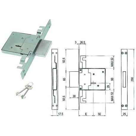 SERRATURA SAB TRIPLICE DA INFILARE DOPPIA MAPPA 450/3S