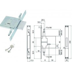 SERRATURA SAB TRIPLICE DA INFILARE DOPPIA MAPPA ATTACCO ASTE M8 450/3M8S