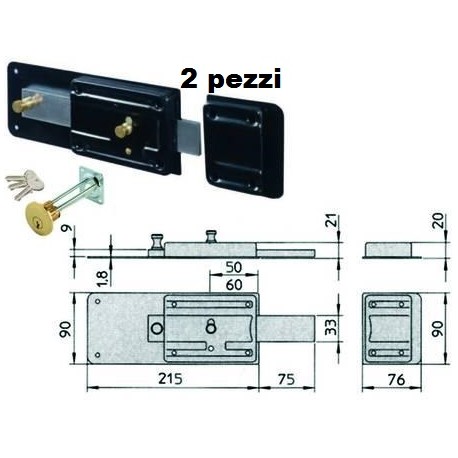 FERROGLIETTO 2PEZZI VIRO APPLICARE CON CATENACCIO 6 MANDATE CILINDRO STACCATO