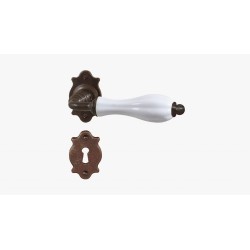 MANIGLIA FORGIATA SU ROSETTA +MOLLA +PORCELLANA RUGGINE FM383.NM