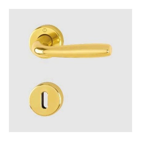 MANIGLIA PER PORTE HOPPE MOD.MARIBOR CON ROSETTA ORO LUCIDO ALL.0125700