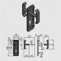 MANIGLIA CON PLACCA PER BASCULANTE x cilindro sagomato 0625402