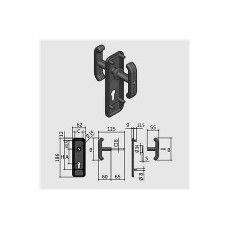 MANIGLIA CON PLACCA PER BASCULANTE x cilindro sagomato 0625402