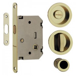 KIT MANIGLIE TONDO C/SERRATURA PORTE SCORR ORO 24548 CAP