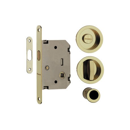 KIT MANIGLIE TONDO C/SERRATURA PORTE SCORR ORO 24548 CAP