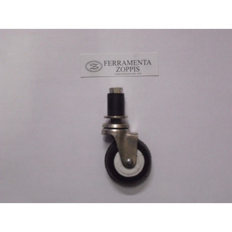 ruota in gomma nera ruotante d.50 perno c/tassello gomma 20x25 220/D/50
